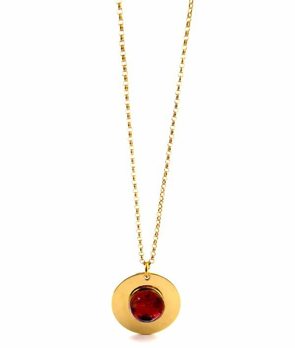 collier femme or original amulette pendentif medaille pierre ambre leonie et france eshop de createurs