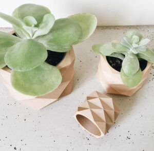 cache pot design geometrique low poly imprime en bois pattern origami parfait pour plantes grasses et cactus diamant leonie et france collections