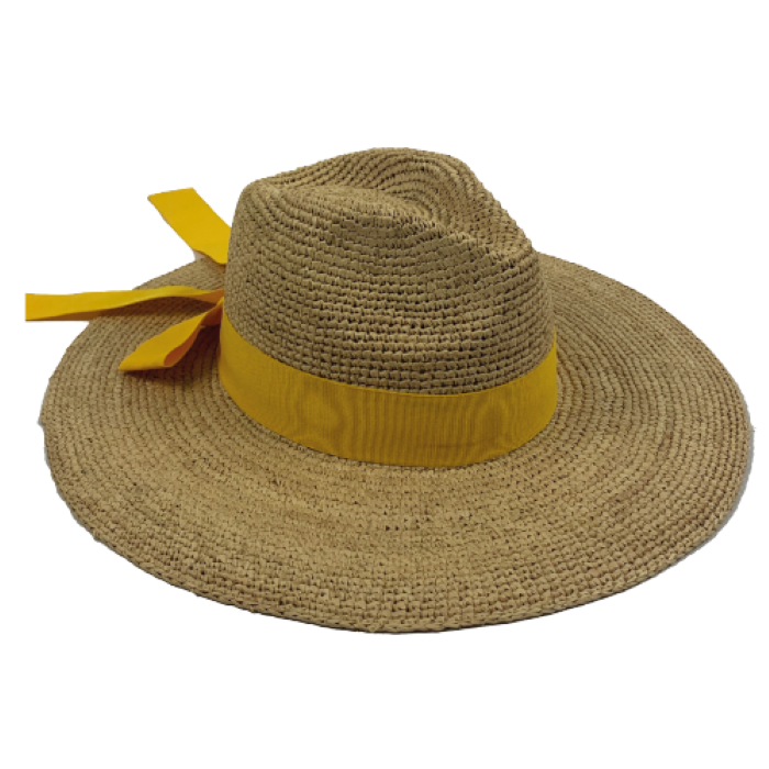 chapeau fibre naturelle ruban jaune leonie et france 88 1