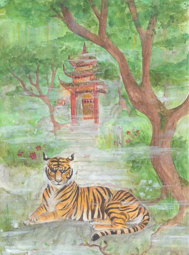 illustration aquarelle tigre leonie et france eshop de createurs francais