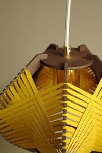 lampe artisanale suspension tissee jaune bois leonie et france