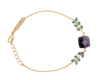 bracelet chaine feuille laurier vert pierre fine violette leonie et france eshop min01
