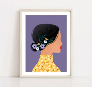 affiche portrait jeune femme en fleurs leonie et france eshop de createurs 01