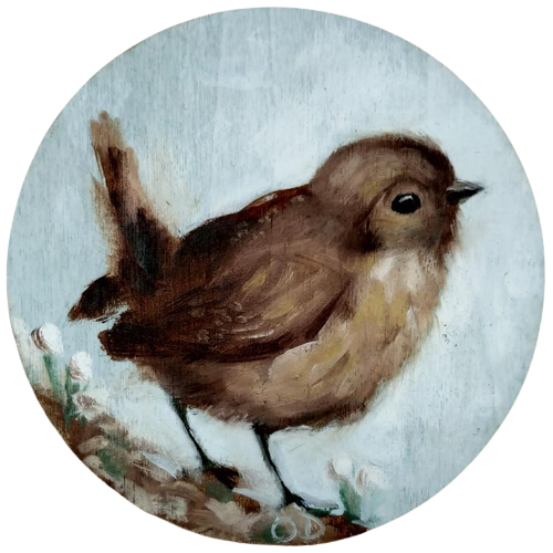 peinture sur bois medaillon oiseau diametre 10cm acrylique rond leonie et france eshop de createur 01