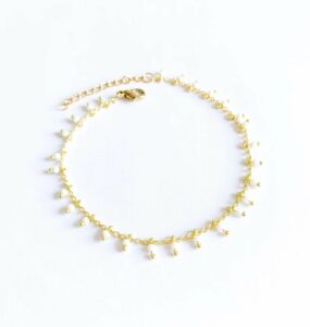bracelet chaine perles blanches femme or fin 24 carats leonie et france eshop de createurs francais