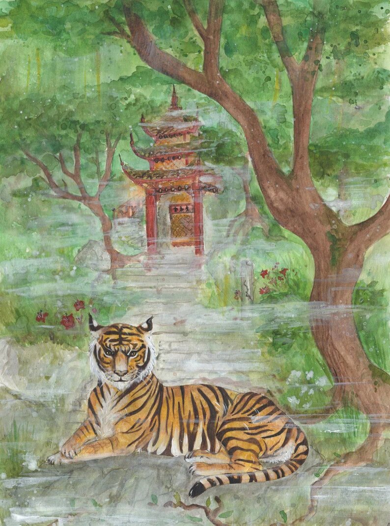 illustration aquarelle tigre leonie et france eshop de createurs
