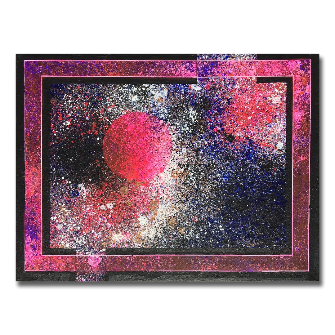 tableau peinture tendance artiste colore abstrait noir rose galaxie min