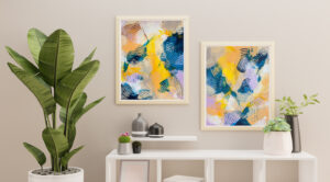 tableau peinture tendance artiste colore bleu jaune lilas duo diptyque 1.jpeg