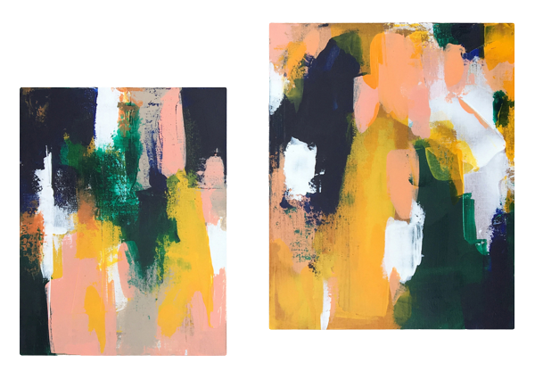 tableau peinture tendance artiste colore moderne abstrait texturejaune vert rose diptyque removebg preview