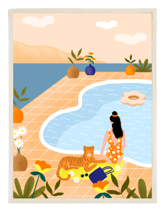 affiche pastel piscine peps tigre fleurs leonie et france eshop de createurs