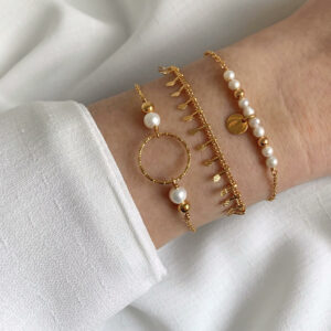 bracelet chaine anneau perle de nacre bijou de createur fait main artisanat francais leonie et france eshop idee cadeau original femme