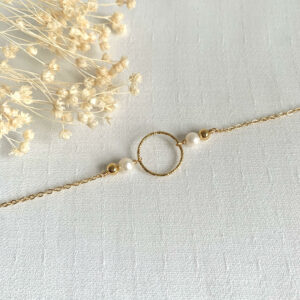 bracelet chaine anneau perle de nacre bijou de createur fait main artisanat francais leonie et france eshop mode