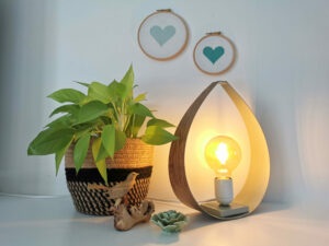 lampe a poser design bois vert amande luminaire original pour chevet leonie et france eshop de createur