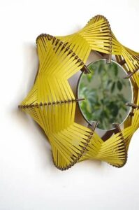 miroir bois tissu ruban jaune deco original leonie et france eshop de createurs idee cadeau design