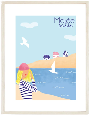 affiche illustration design mer mariniere plage bretagne leonie et france boutique de createurs min