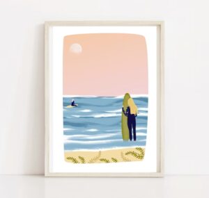 affiche illustration moderne design dessin surf surfeuse mer idee cadeau fille leonie et france esho