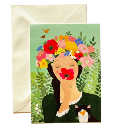 carte postale jeune fille fleurs original leonie et france eshop de createur min