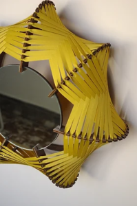 grand miroir bois tissu ruban jaune deco original leonie et france eshop de createurs francais