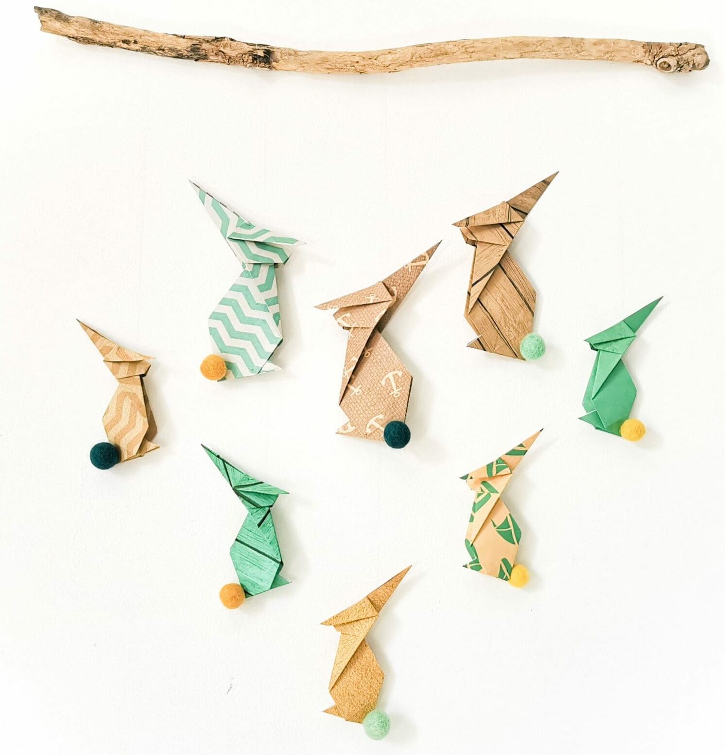 mobile enfant avec lapin vert origami decoration murale chambre enfant leonie et france boutique en ligne decoration min