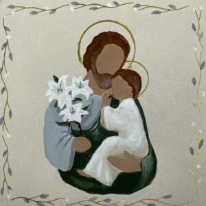 peinture acrylique saint joseph enfant jesus inspiration iconographie byzantine tableau carre leonie et france eshop