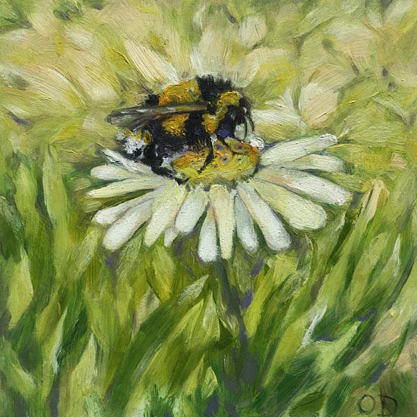peinture huile abeille fleur paquerette tableau carre idee cadeau leonie et france eshop de createur