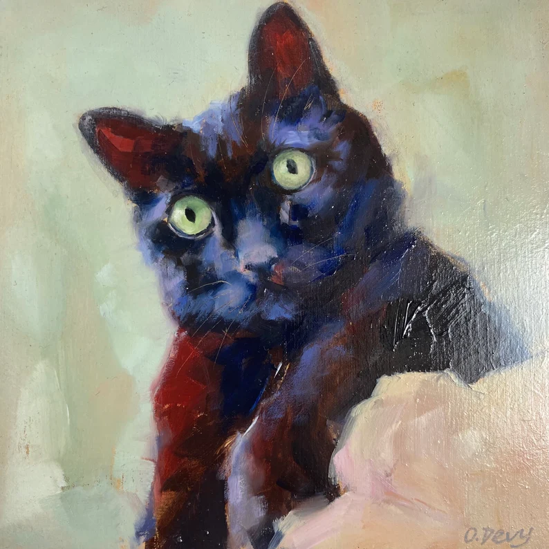 peinture originale chat noir portrait animalier idee cadeau original leonie et france eshop deco