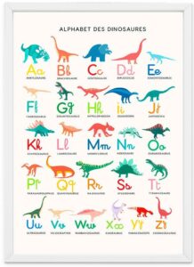 affiche pedagogique alphabet dinosaure decoration chambre d enfant leonie et france boutique maison et mode