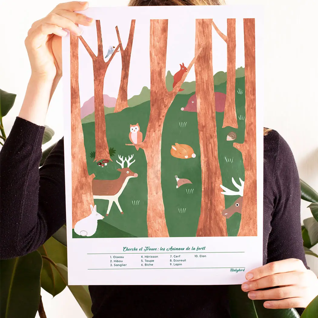 Affiche pédagogique « Cherche et Trouve » - Animaux de la forêt