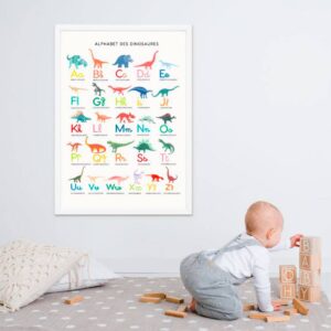 affiche pedagogique educative alphabet dinosaure decoration chambre d enfant leonie et france boutique maison et mode
