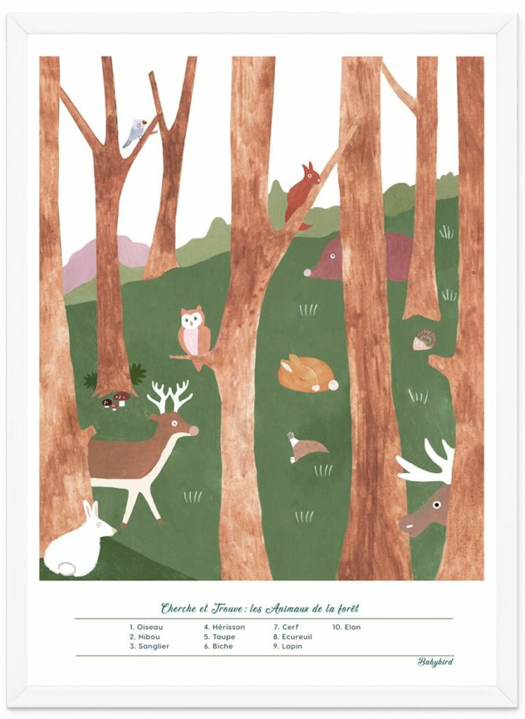 affiche enfant animaux de la forêt personnalisable prénom, poster