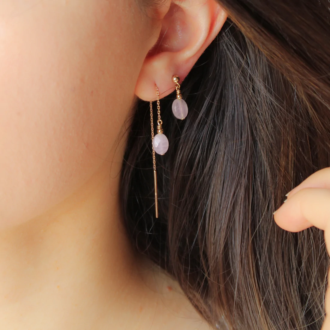 boucles d oreilles femme pendantes quartz rose idee cadeau original leonie et france eshop mode et maison made in france