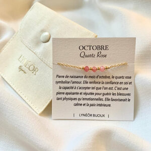 bracelet femme chaine or pierre de naissance quartz rose idee cadeau original leonie et france eshop de createurs mode et maison