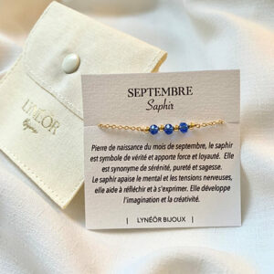 bracelet femme chaine or pierre de naissance saphr idee cadeau original leonie et france eshop de createurs mode