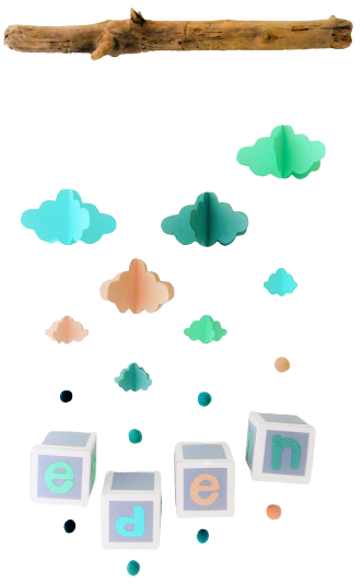 mobile nuage vert bleu prenom personnalisable deco chambre d enfant leonie et france eshop de createurs min
