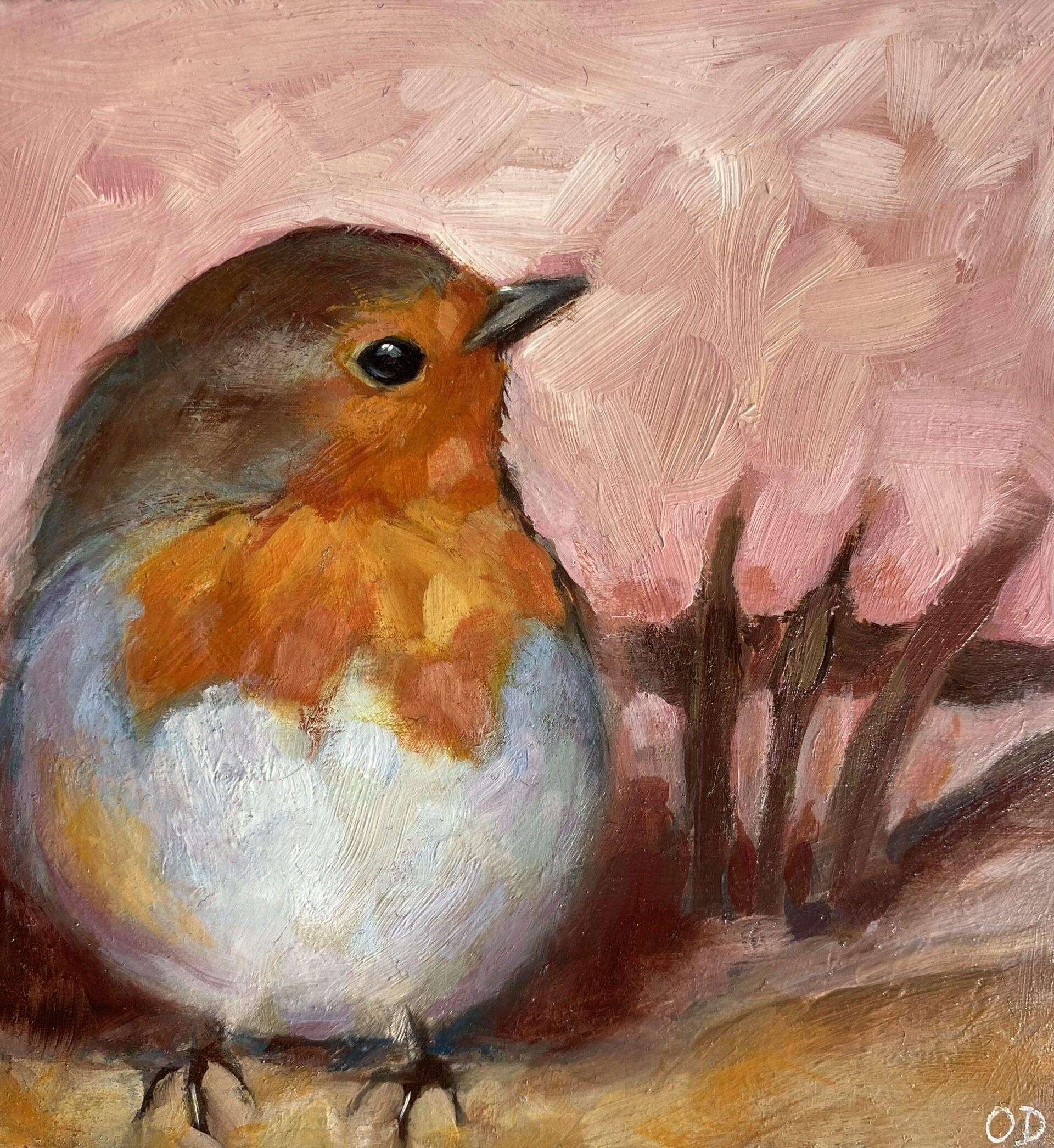 tableau original peinture originale animal oiseau fond rose leonie et france eshop d artistes francais min
