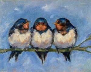 peinture huile originale oiseaux fond bleu leonie et france boutique de creations artistiques francaises