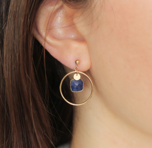 boucles oreilles longues rondes pierre naturelle bleu lapis lazuli leonie et france eshop