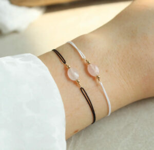 bracelet femme cordon et pierre fine quartz rose leonie et france eshop
