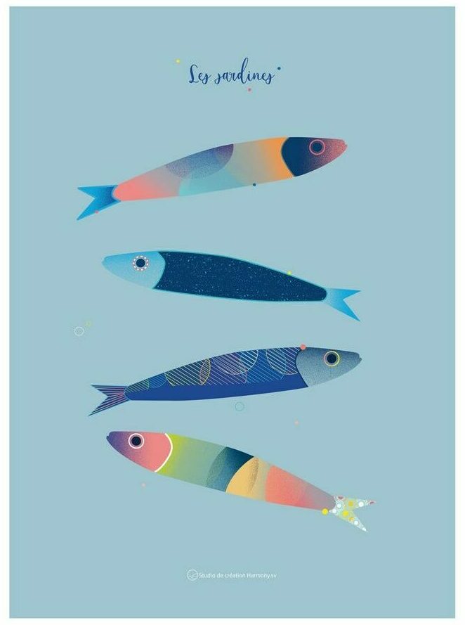 affiche graphique design illustration sardines idee cadeau original leonie et france eshop de createurs
