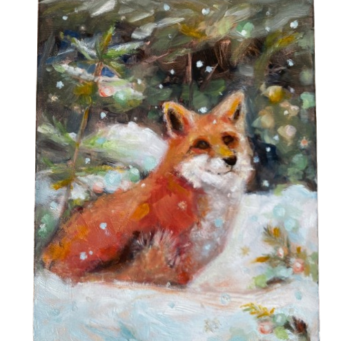 peinture original nature animal hiver neige renard artiste francais idee cadeau original chambre d enfant leonir et france eshop