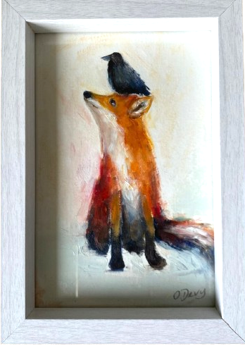 peinture original nature animal renard corbeau artiste francais idee cadeau original chambre d enfant leonir et france eshop