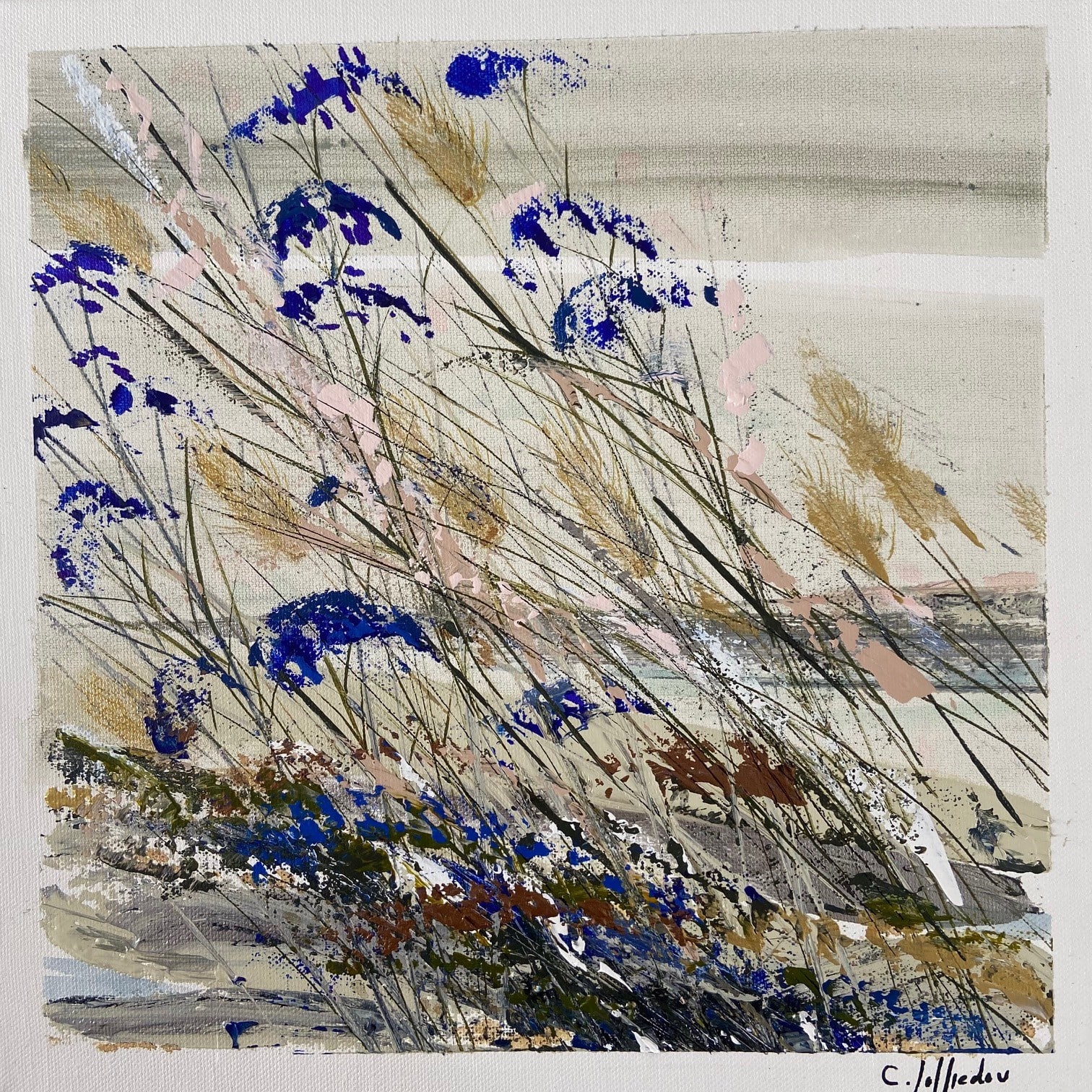 peinture originale dune fleurs bleues camille jaffredou leonie et france eshop d'artistes peintres francais min