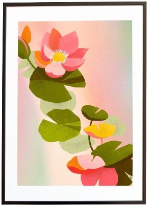 affiche design graphique decoration murale illustration lotus plante zen asie botanique idee cadeau original leonie et france eshop de createurs artisanat francais