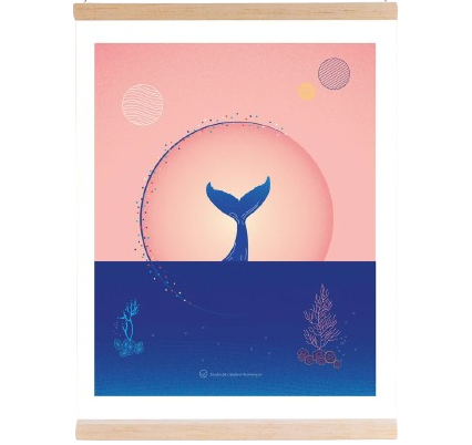 affiche poster illustration graphique baleine coucher de soleil mer idee cadeau original leonie et france eshop de createurs francais creations made in france