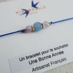 bracelet cordon bonne annee pierre fine quartz rose pierre de lune leonie et france eshop de bijou de createurs francais