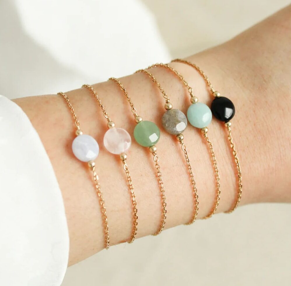 Bracelet en perles vert d'eau et argenté : Mylène - Retour de plage