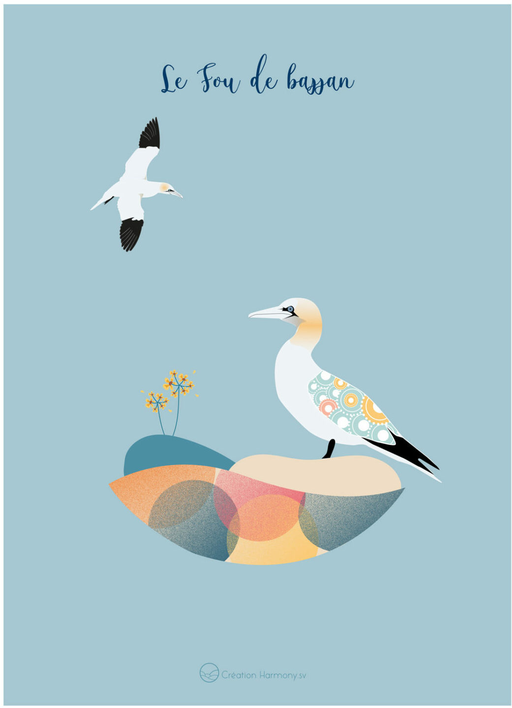 affiche illustration mer animal oiseau fou de bassan deco design leonie et france eshop de createurs francais maison