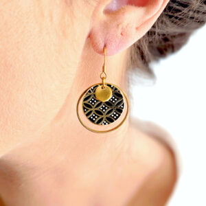 boucles d oreilles longues pendantes femme or motifs japonais noir leonie et france eshop de createurs francais