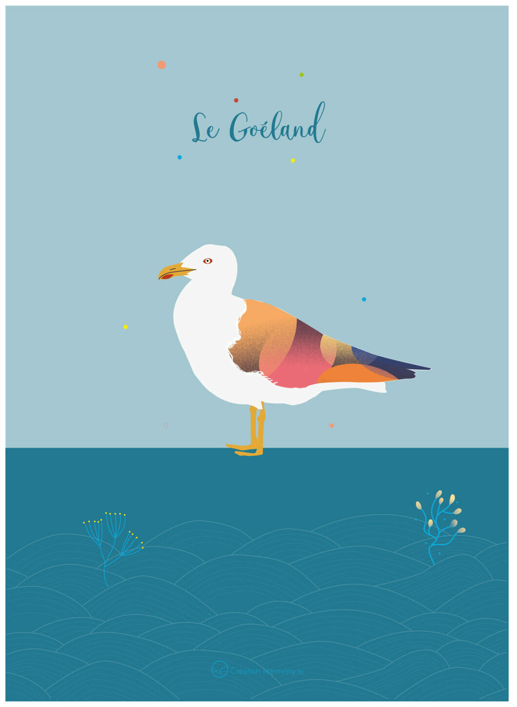 affiche illustration mer animal oiseau goeland deco design leonie et france eshop de createurs francais maison