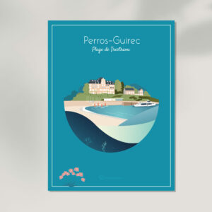 affiche illustration perros guirec plage trestraou deco design leonie et france eshop de createurs francais maison deco moderne